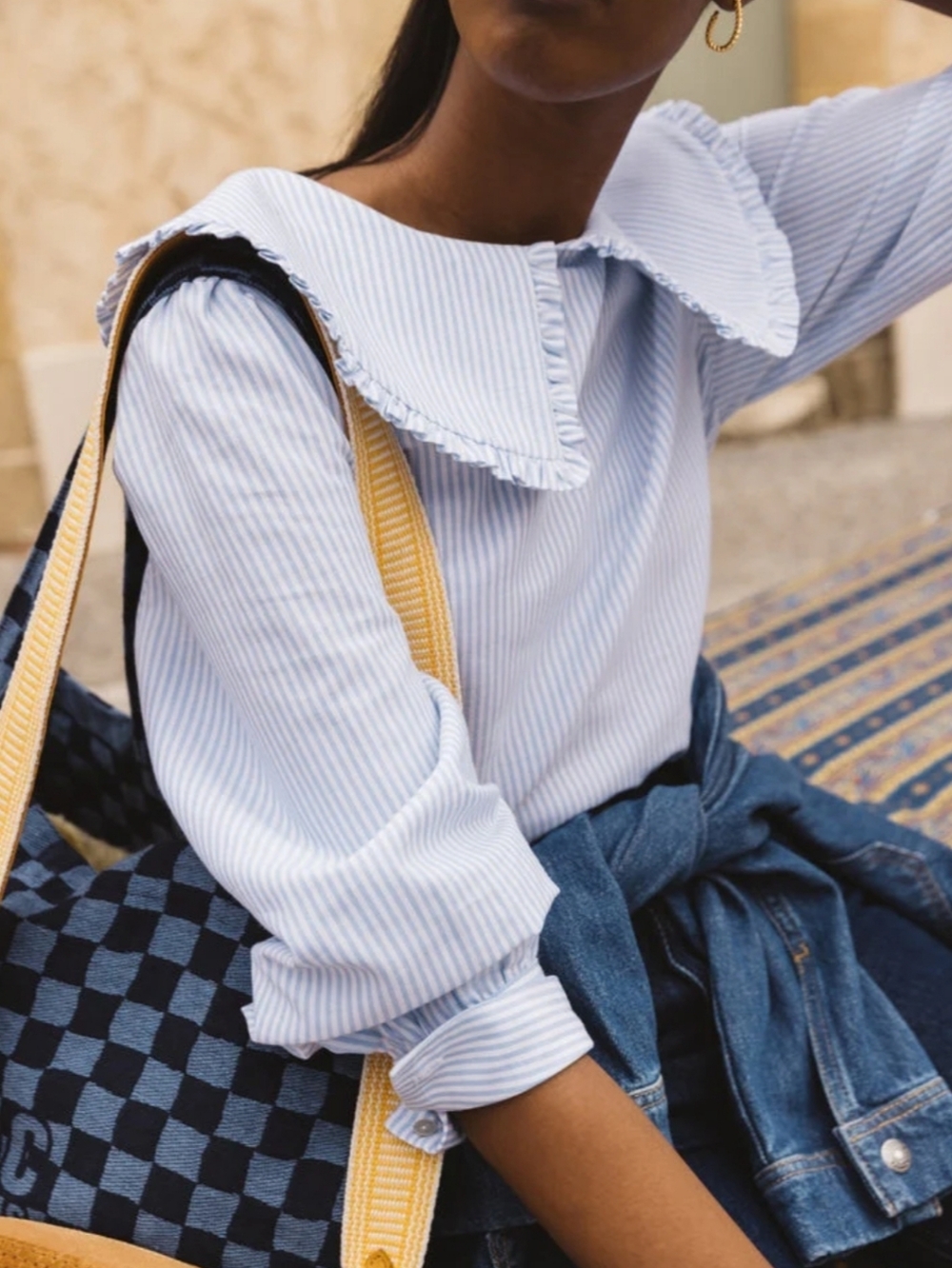 Balzac Cezembre Blouse Organic Cotton Blue White Stripe